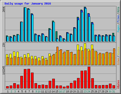 Daily usage for January 2016