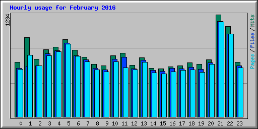 Hourly usage for February 2016